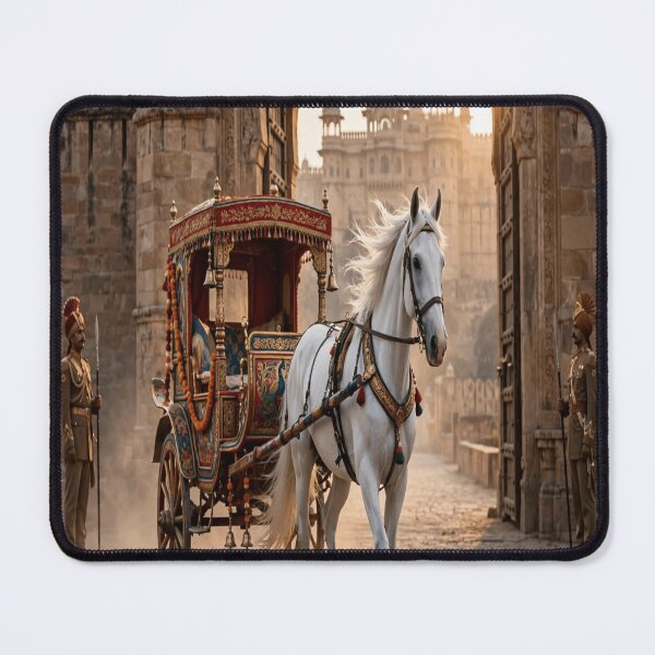 Item preview, Majestic White Horse Royal Carriage - Ancient Fort Gate Entrance Art designed and sold by HydStyle99.