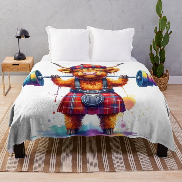 Item preview, Cute Scottish Highland Cow Weightlifting Colorful Fun Watercolor designed and sold by MaedK.