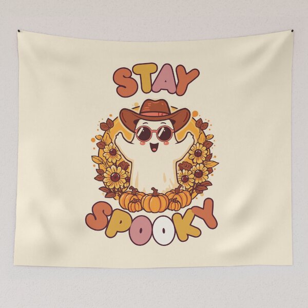 Item preview, Stay Spooky Retro Groovy Ghost with Cowboy Hat and Sunglasses designed and sold by ArtsyExplorer.