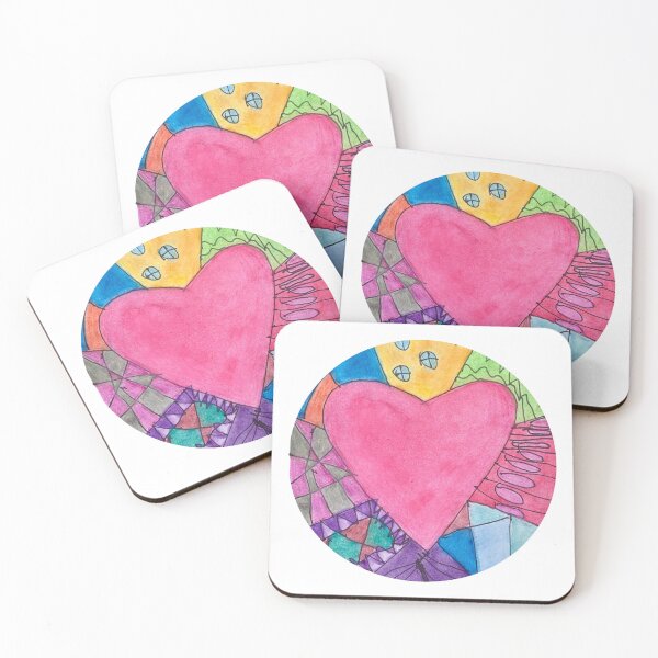 Item preview, Colorful Pink Heart (Circle) Hand drawn watercolor and ink designed and sold by Boy and Belugee Studio.