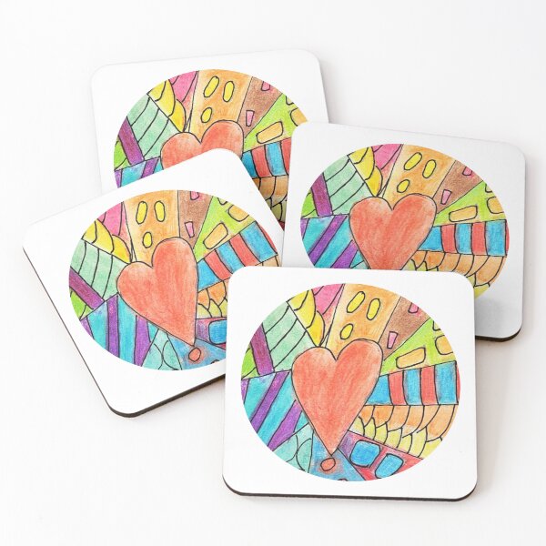 Item preview, Colorful Red Heart (Circle) Hand drawn watercolor and ink designed and sold by Boy and Belugee Studio.