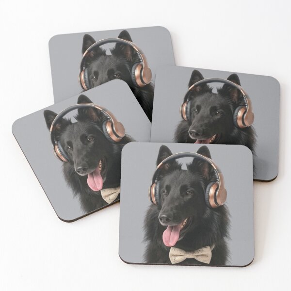 Item preview, Dapper Belgian Shepherd Groenendael Dog with Bronze Headphones designed and sold by Sulco Design.