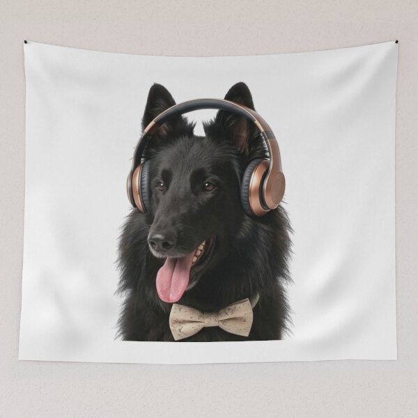 Item preview, Dapper Belgian Shepherd Groenendael Dog with Bronze Headphones designed and sold by Sulco Design.