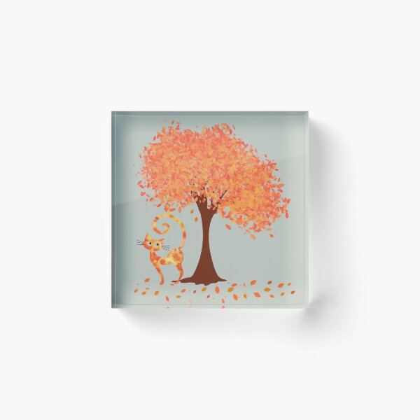 Item preview, Autumn leaves cat under tree designed and sold by 247DesignStudio.