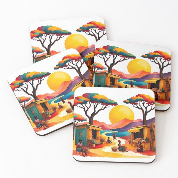 Item preview, Colorful African Village Market at Sunset designed and sold by tambanow.