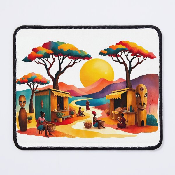 Item preview, Colorful African Village Market at Sunset designed and sold by tambanow.