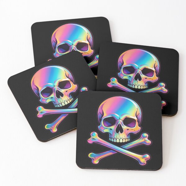 Item preview, Holographic Rainbow Skull and Crossbones Art designed and sold by Skulls & Calaveras.