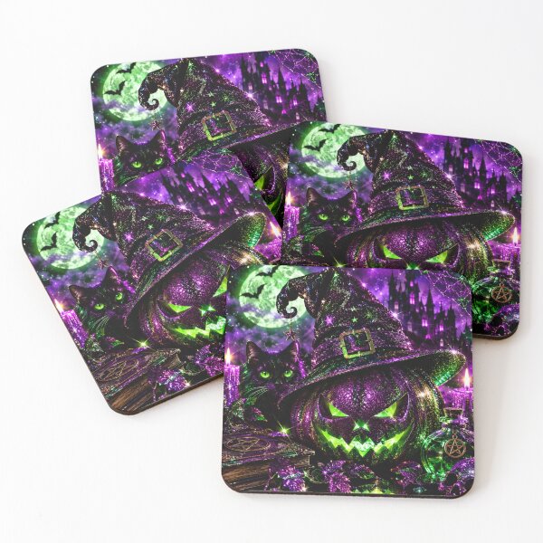 Item preview, Glitter Halloween Witch Cat Pumpkin, Purple Green designed and sold by BloomOfDesign.