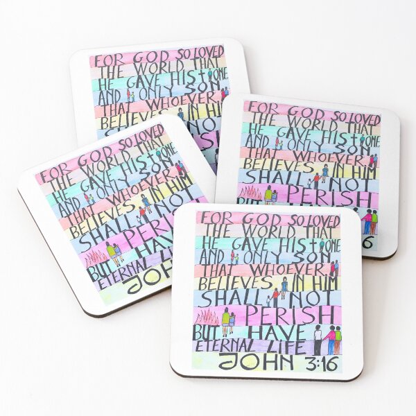 Item preview, Bible Art John 3:16 For God So Loved The World Hand drawn watercolor and ink designed and sold by Boy and Belugee Studio.