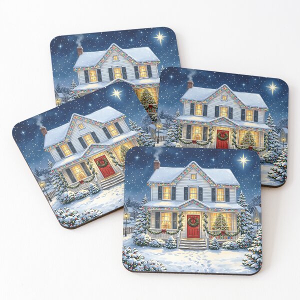 Item preview, Nostalgic Christmas House Under Bright Christmas Star designed and sold by Sybille-Yates.