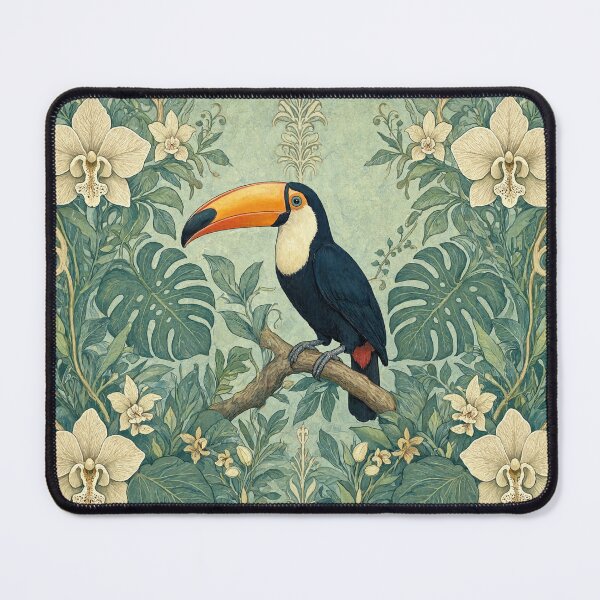 Item preview, Toucan bird Fresco beautiful pattern ornate art after William Morris vintage design beautiful tropical animal series designed and sold by Vintage Designs +.
