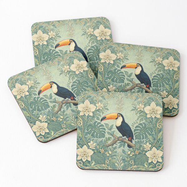 Item preview, Toucan bird Fresco beautiful pattern ornate art after William Morris vintage design beautiful tropical animal series designed and sold by Vintage Designs +.