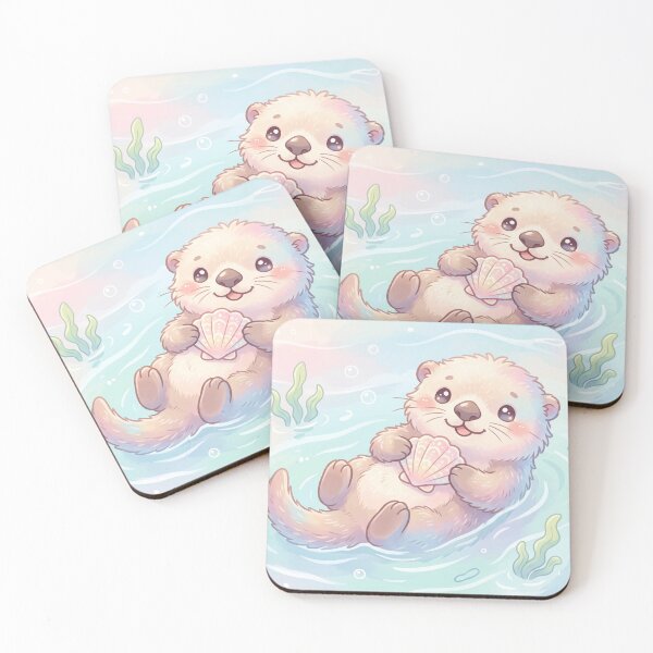 Item preview, Cute Sea Otter Holding a Sea Shell | Whimsical Kawaii Illustration designed and sold by Moonlily Tavern.