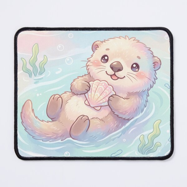 Item preview, Cute Sea Otter Holding a Sea Shell | Whimsical Kawaii Illustration designed and sold by Moonlily Tavern.