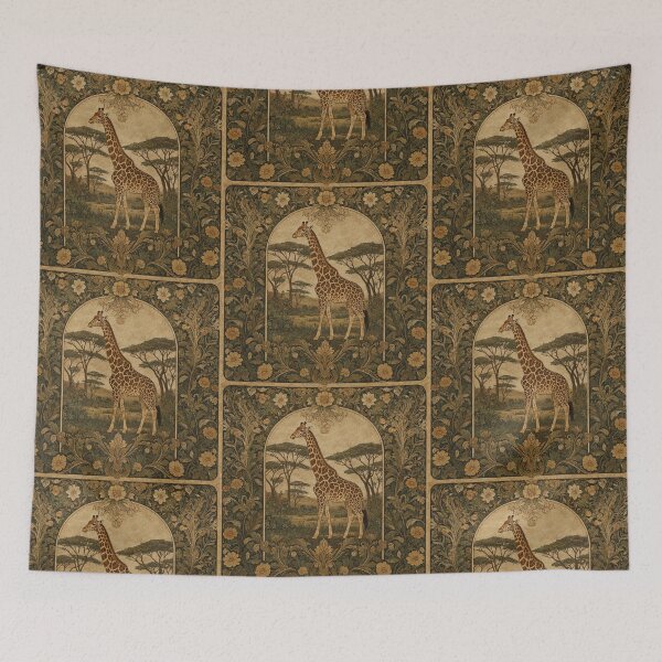 Item preview, African Giraffe Fresco beautiful pattern ornate art after William Morris vintage design beautiful tropical animal series designed and sold by Vintage Designs +.
