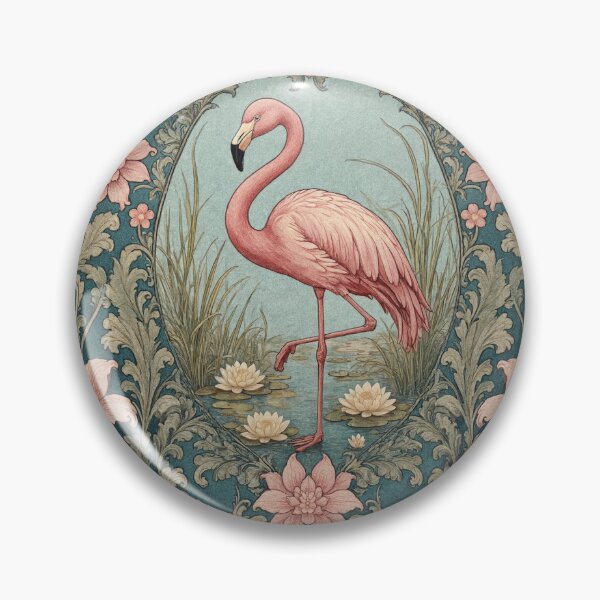 Item preview, Flamingo Fresco beautiful pattern ornate art after William Morris vintage design beautiful tropical animal series designed and sold by Vintage Designs +.