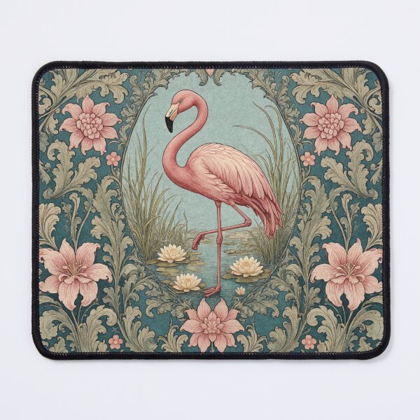 Item preview, Flamingo Fresco beautiful pattern ornate art after William Morris vintage design beautiful tropical animal series designed and sold by Vintage Designs +.