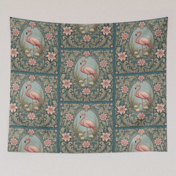 Item preview, Flamingo Fresco beautiful pattern ornate art after William Morris vintage design beautiful tropical animal series designed and sold by Vintage Designs +.