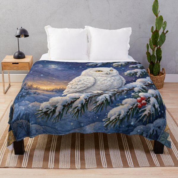 Item preview, Snowy Owl Christmas Throw Blanket designed and sold by Bluntees .