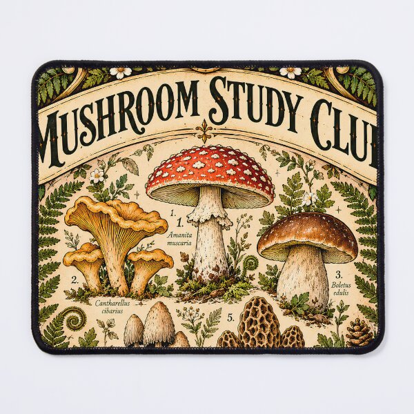 Item preview, Vintage Mushroom Study Club Badge designed and sold by MysticCanvasAi.