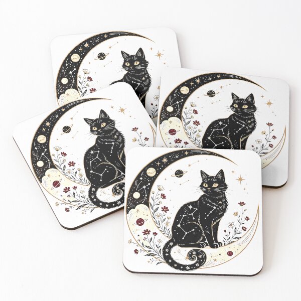 Item preview, Celestial Black Cat on Crescent Moon Floral Cosmic Art designed and sold by GeorgyCrafts.