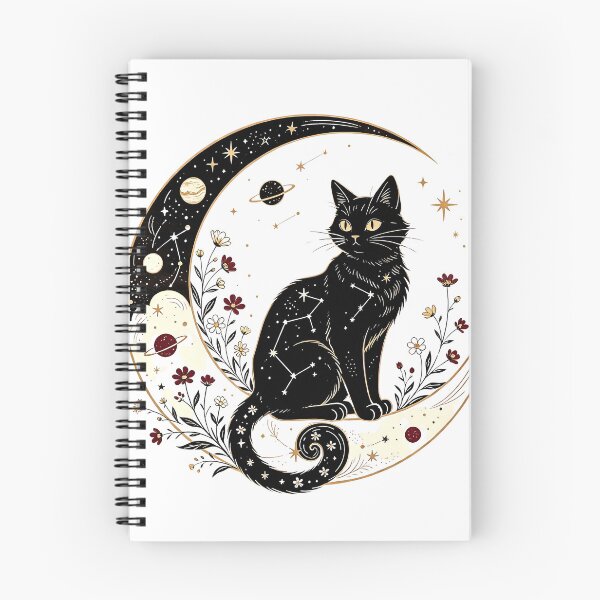 Item preview, Celestial Black Cat on Crescent Moon Floral Cosmic Art designed and sold by GeorgyCrafts.