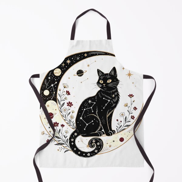 Item preview, Celestial Black Cat on Crescent Moon Floral Cosmic Art designed and sold by GeorgyCrafts.