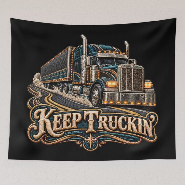 Item preview, Keep Truckin’ Semi Truck – Embroidered Big Rig Trucker Design designed and sold by Emoji Emblems.