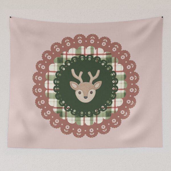 Item preview, Cozy Christmas Reindeer & Tartan Plaid Vintage Holiday Ornament Art designed and sold by Liberarteprint.