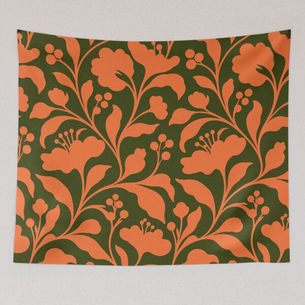 Item preview, 70s Orange Floral Boho Botanical Pattern designed and sold by trajeado14.