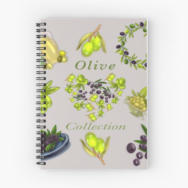Item preview, cheerful clipart in Mediterranean style: olive oil, olives, olive branch and green flowers designed and sold by artblonska.