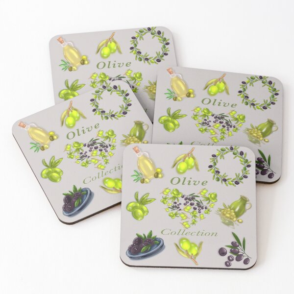 Item preview, cheerful clipart in Mediterranean style: olive oil, olives, olive branch and green flowers designed and sold by artblonska.