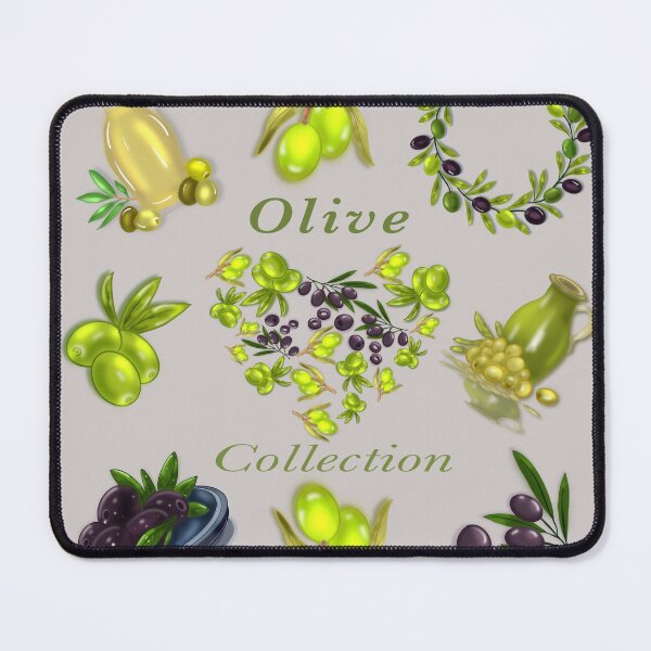 Item preview, cheerful clipart in Mediterranean style: olive oil, olives, olive branch and green flowers designed and sold by artblonska.