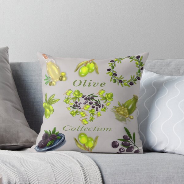 Item preview, cheerful clipart in Mediterranean style: olive oil, olives, olive branch and green flowers designed and sold by artblonska.