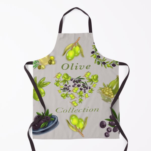 Item preview, cheerful clipart in Mediterranean style: olive oil, olives, olive branch and green flowers designed and sold by artblonska.