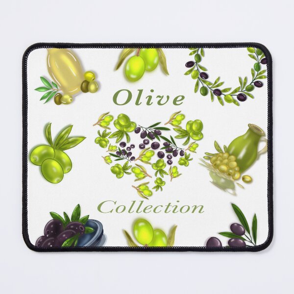 Item preview, clipart in Mediterranean style: olive oil, olives, olive branch and green flowers, designed and sold by artblonska.