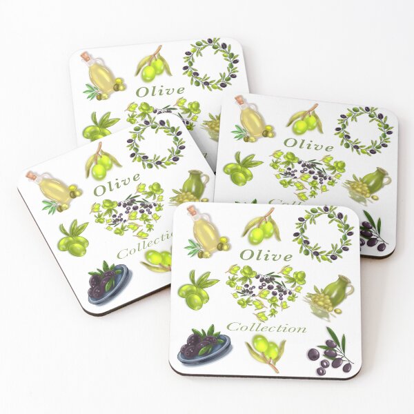Item preview, clipart in Mediterranean style: olive oil, olives, olive branch and green flowers, designed and sold by artblonska.