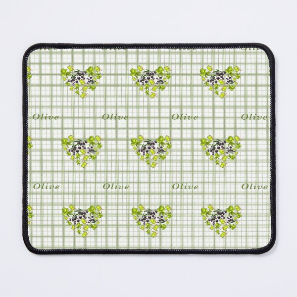 Item preview, seamless pattern with several fresh green olives decorated in a shape of heart on checkered background designed and sold by artblonska.