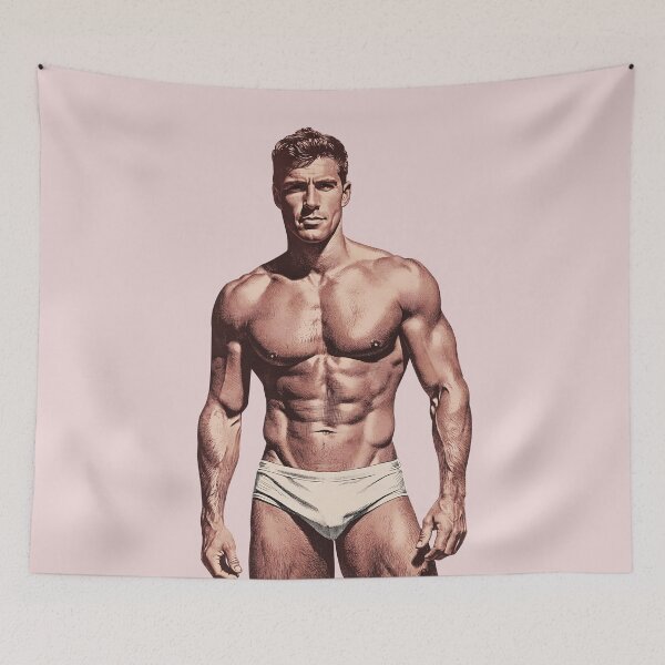 Item preview, Vintage Handsome Muscular Man in White Speedos designed and sold by gayishdesign.