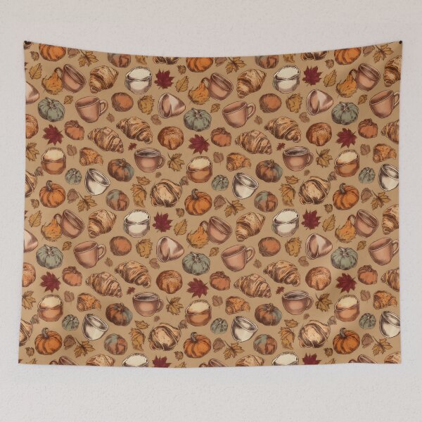 Item preview, Autumn Café Collage – Croissants, Coffee and Falling Leaves designed and sold by ViktoriaARose.