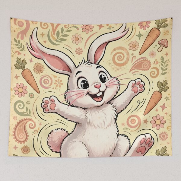 Item preview, Vintage Kawaii Leaping Bunny With Carrots designed and sold by Pure Craft.