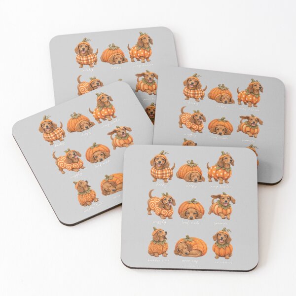 Item preview, Pumpkin Weenie Dogs - Cute Dachshund Fall Costume Set with Aussie Slang Sausage Dog Autumn Art designed and sold by Yellowriversss.