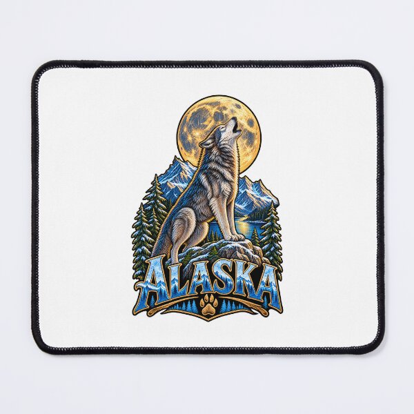 Item preview, Alaska with a wolf and mountains designed and sold by RBBeachDesigns.