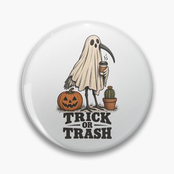 Item preview, Trick Or Trash Funny Ghost Bin Chicken Halloween Design Australian White Ibis with Coffee designed and sold by Yellowriversss.