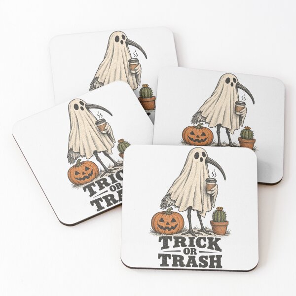 Item preview, Trick Or Trash Funny Ghost Bin Chicken Halloween Design Australian White Ibis with Coffee designed and sold by Yellowriversss.