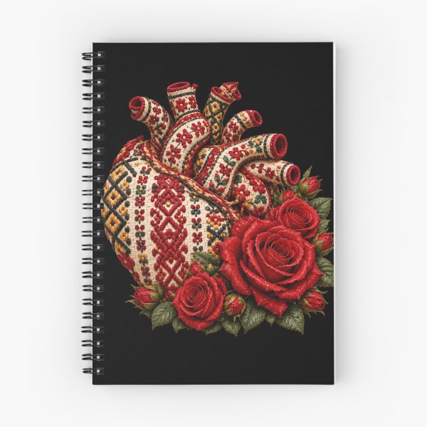 Item preview, Embroidered Folk Heart Among Crimson Roses designed and sold by DansCreations42.