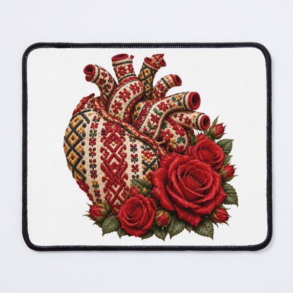 Item preview, Embroidered Folk Heart Among Crimson Roses designed and sold by DansCreations42.
