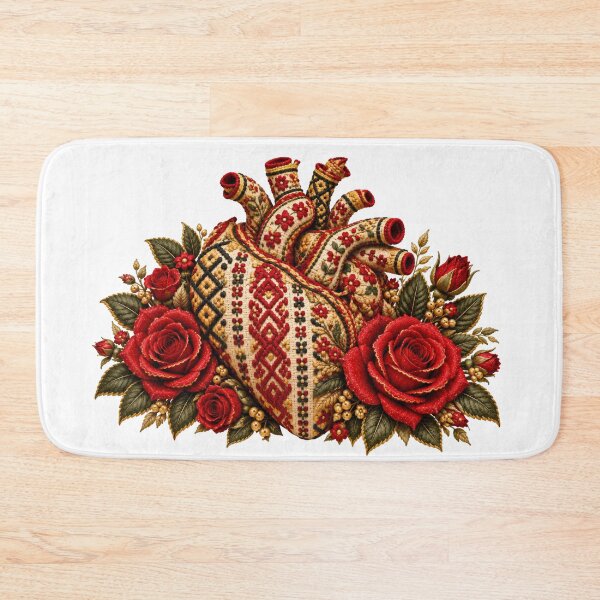 Item preview, Embroidered Folk Heart Among Crimson Roses designed and sold by DansCreations42.