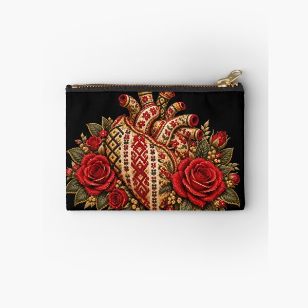 Item preview, Embroidered Folk Heart Among Crimson Roses designed and sold by DansCreations42.