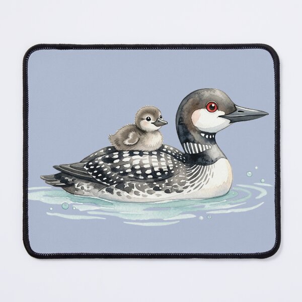 Item preview, Watercolor Common Loon with Baby Chick – Northern Lake Wildlife designed and sold by FrozenFits.